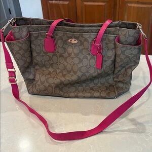 Coach Pink-Trim Signature Diaper Bag